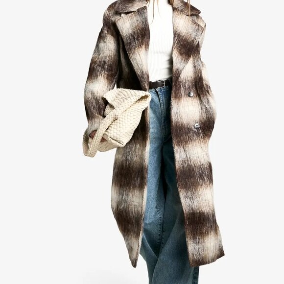 Brown Check Oversized Wool Coat - Picture 4 of 9